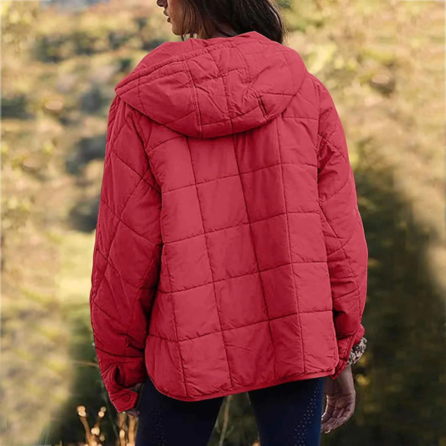 Women's Quilted Pullover Puffer Jackets Lightweight Button Outwear Winter Warm Oversized Packable Hooded Coat Tops