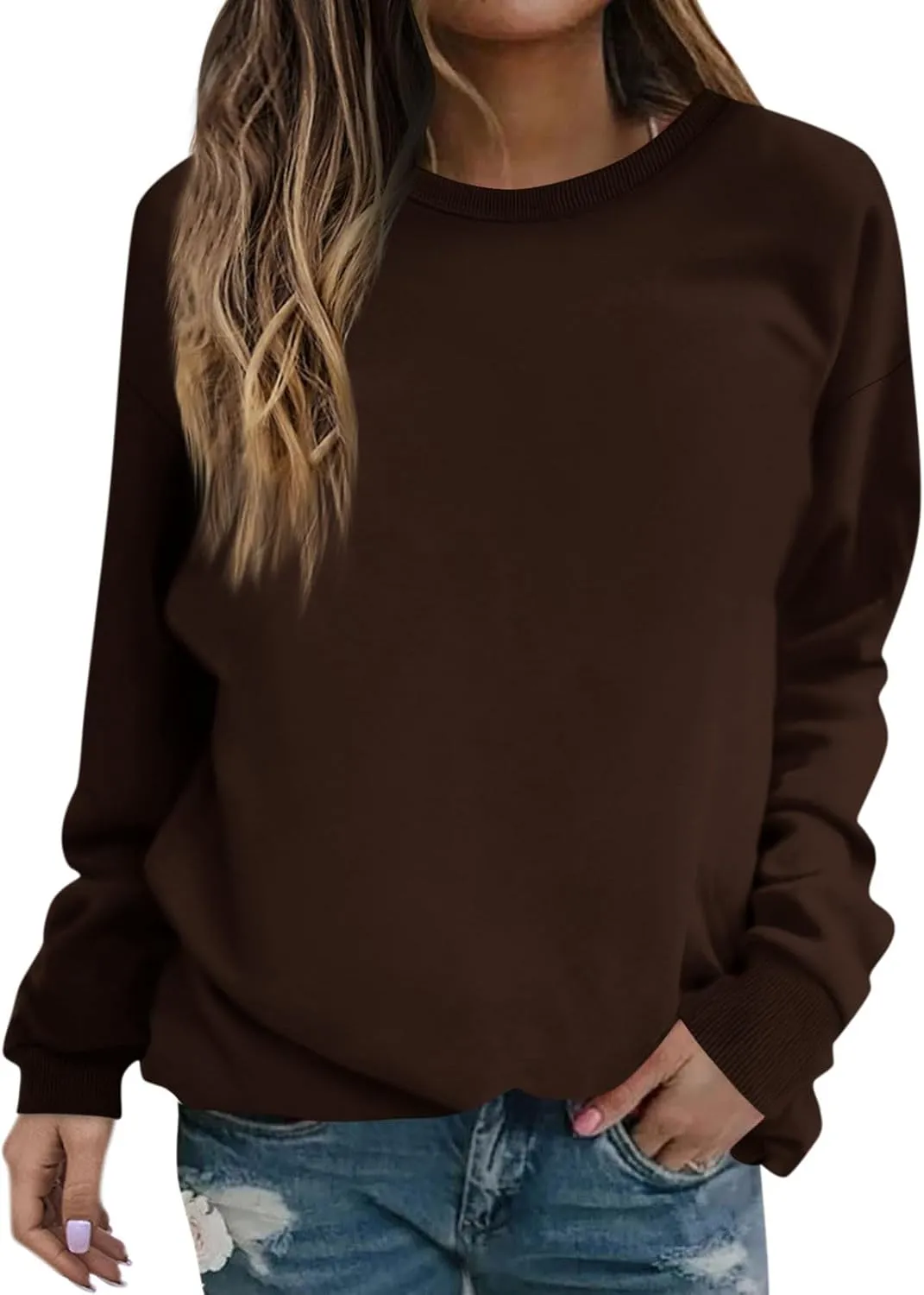 Womens Tops Oversized Solid Color Sweatshirt Casual Long Sleeve Shirts Fall Winter Crew Neck Clothes