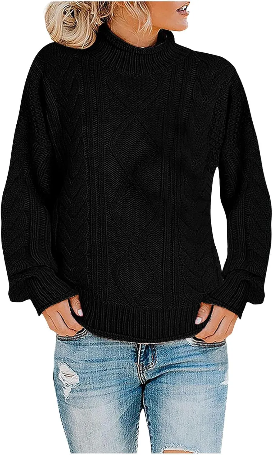 Women's Turtleneck Sweater Oversized Pullover Long Sleeve Chunky Knit Loose Casual Fall Sweaters Tops Knitwear Clothes
