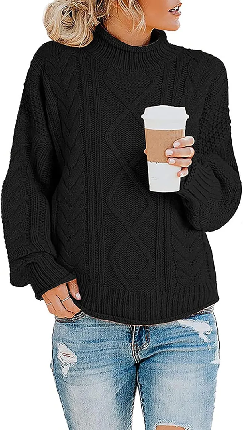 Women's Turtleneck Sweater Oversized Pullover Long Sleeve Chunky Knit Loose Casual Fall Sweaters Tops Knitwear Clothes
