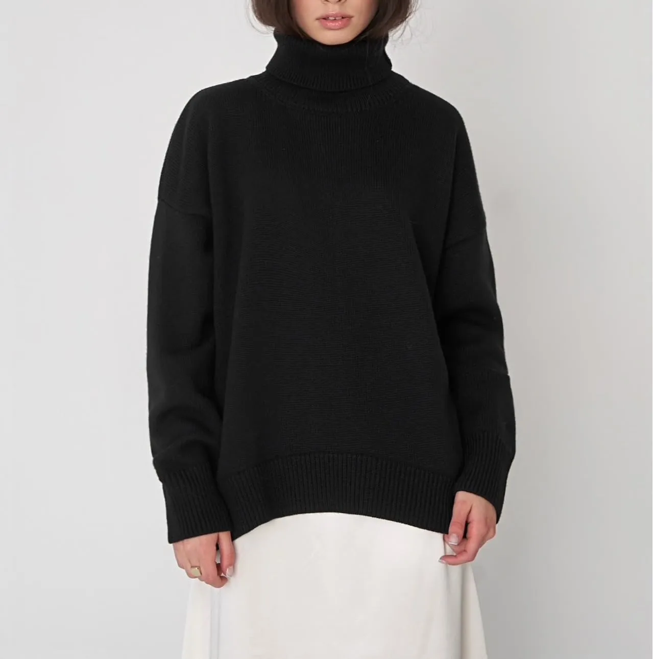 Women's Turtleneck Sweater Pure Color Long Sleeve Oversized Sweaters Loose fit Chunky Knit Sweaters Ribbed Fall Sweater