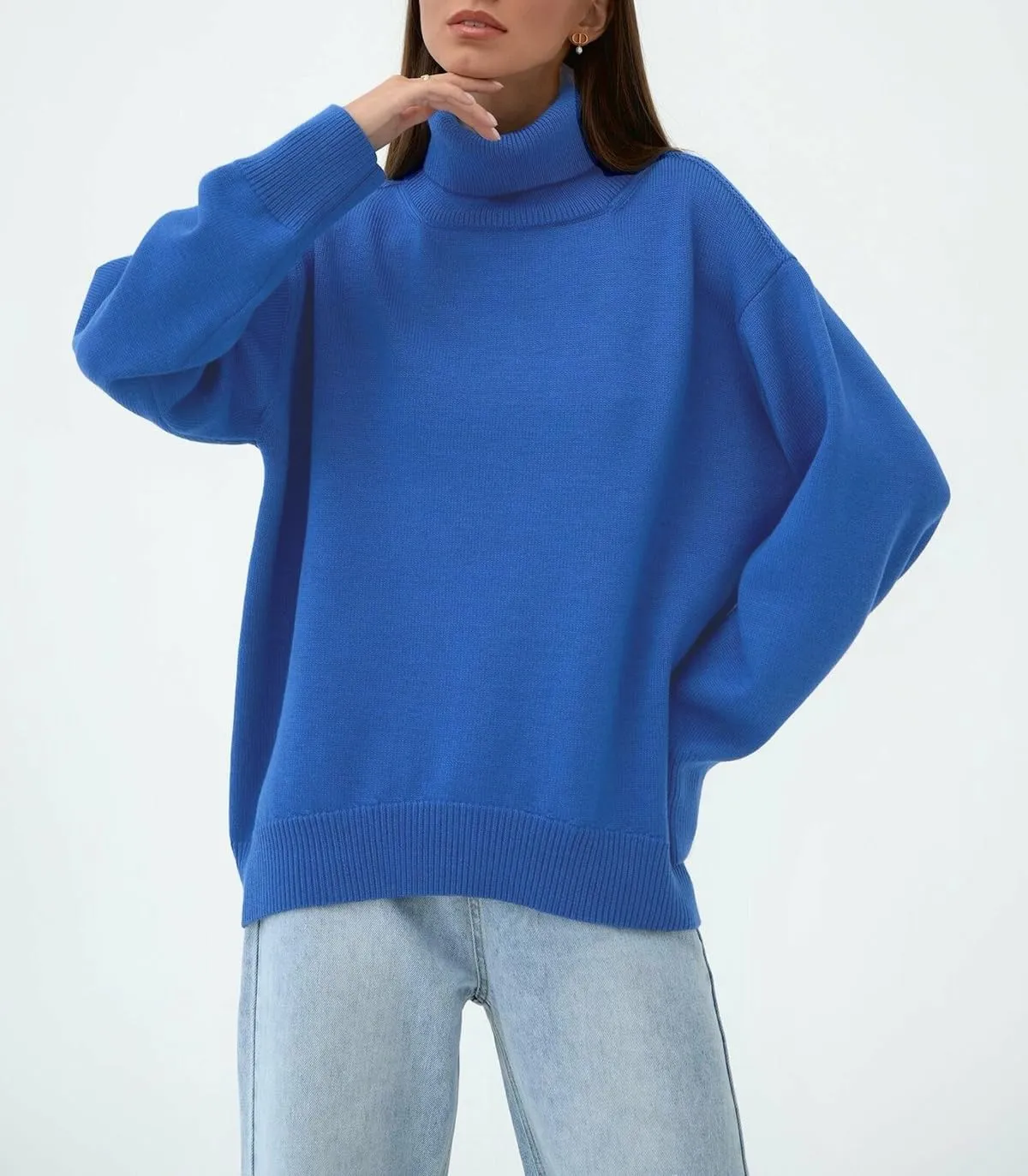 Women's Turtleneck Sweater Pure Color Long Sleeve Oversized Sweaters Loose fit Chunky Knit Sweaters Ribbed Fall Sweater