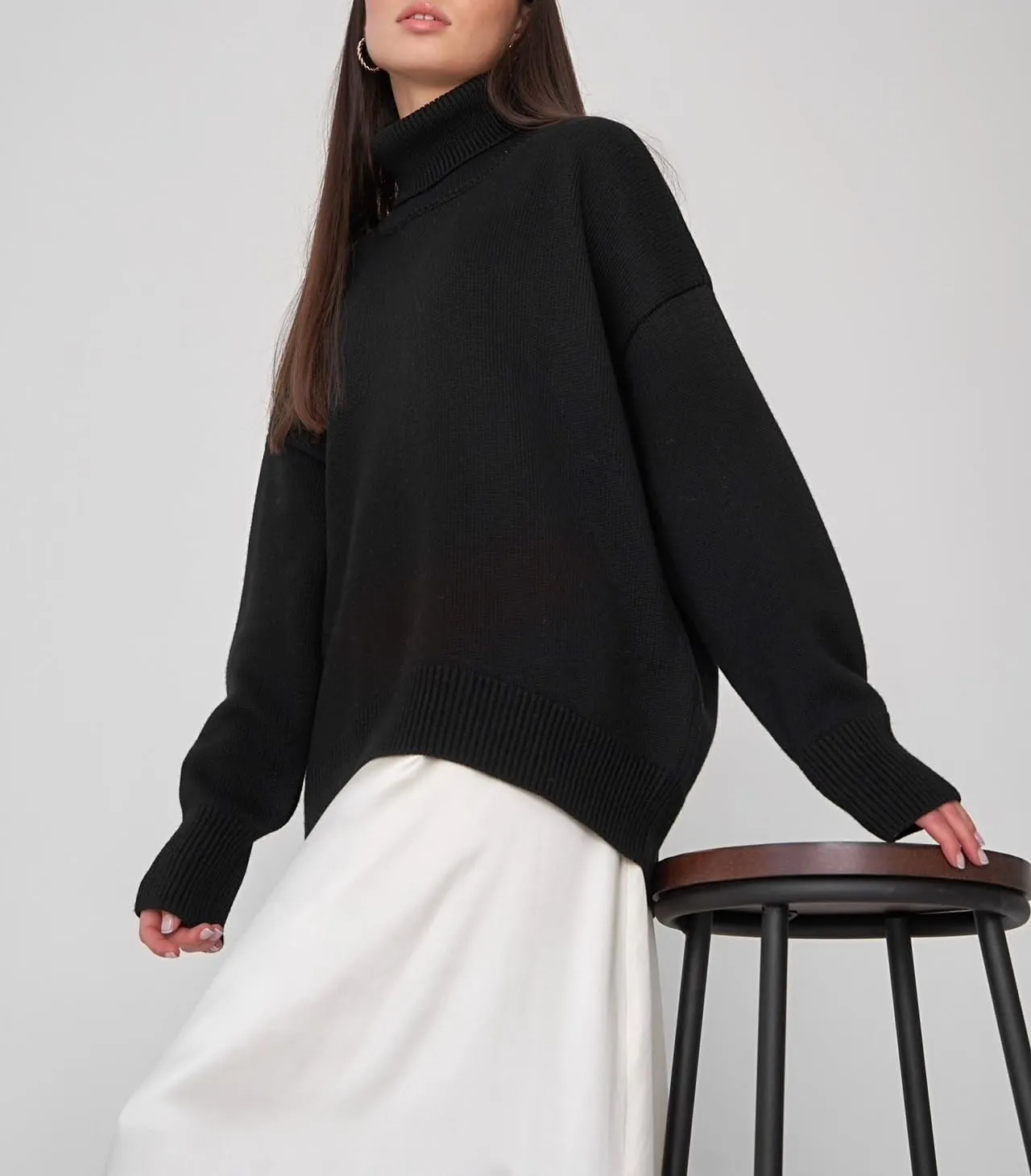 Women's Turtleneck Sweater Pure Color Long Sleeve Oversized Sweaters Loose fit Chunky Knit Sweaters Ribbed Fall Sweater