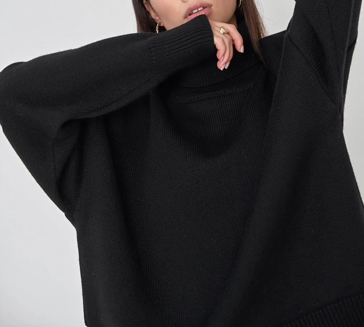 Women's Turtleneck Sweater Pure Color Long Sleeve Oversized Sweaters Loose fit Chunky Knit Sweaters Ribbed Fall Sweater