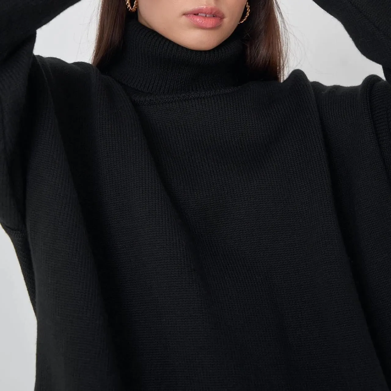 Women's Turtleneck Sweater Pure Color Long Sleeve Oversized Sweaters Loose fit Chunky Knit Sweaters Ribbed Fall Sweater