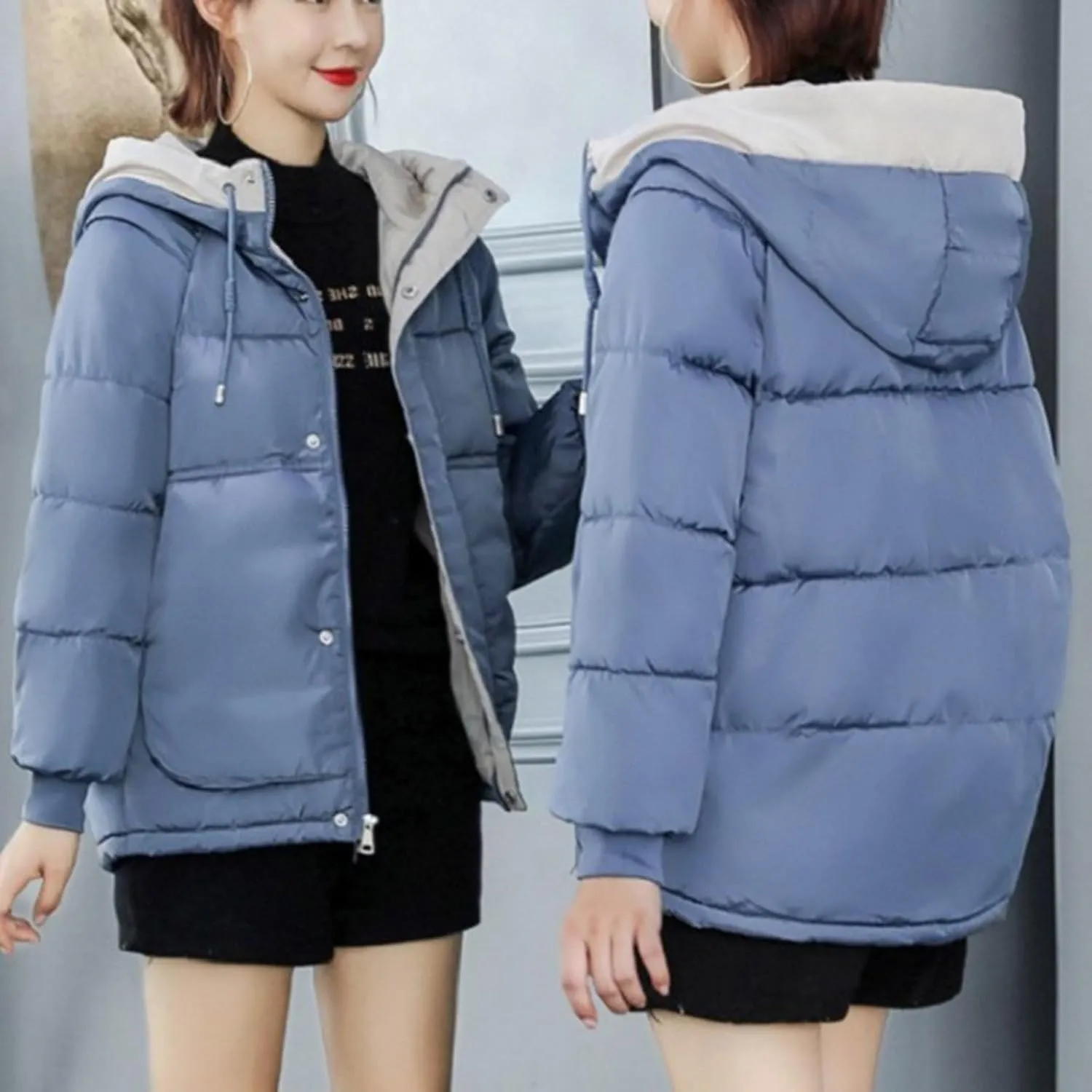 Womens Winter Quilted Hooded Jackets, Full Zip Thicken Long Sleeve Puffer Jacket Windproof Coats with Pocket