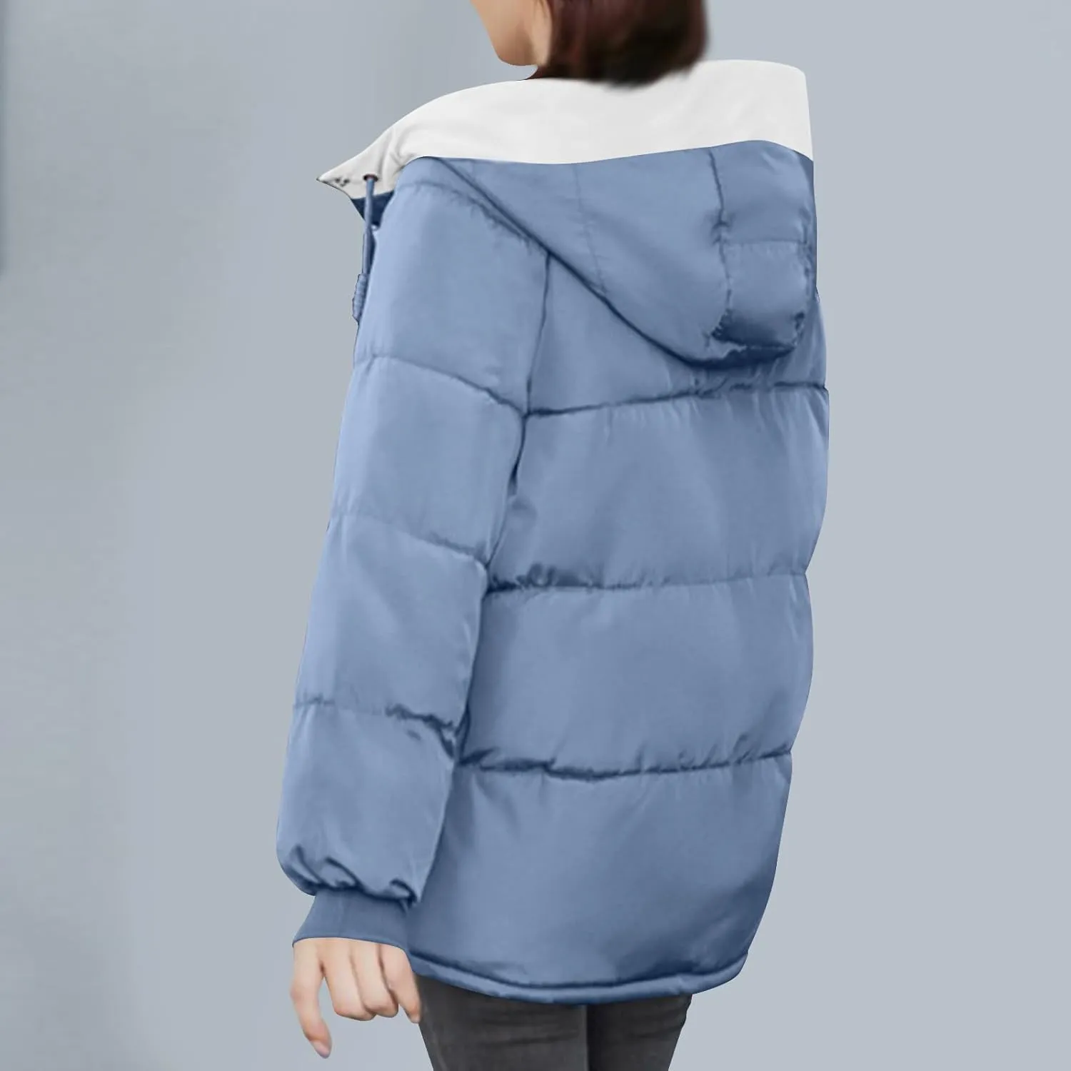 Womens Winter Quilted Hooded Jackets, Full Zip Thicken Long Sleeve Puffer Jacket Windproof Coats with Pocket