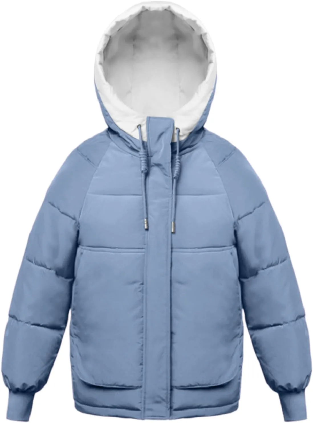 Womens Winter Quilted Hooded Jackets, Full Zip Thicken Long Sleeve Puffer Jacket Windproof Coats with Pocket