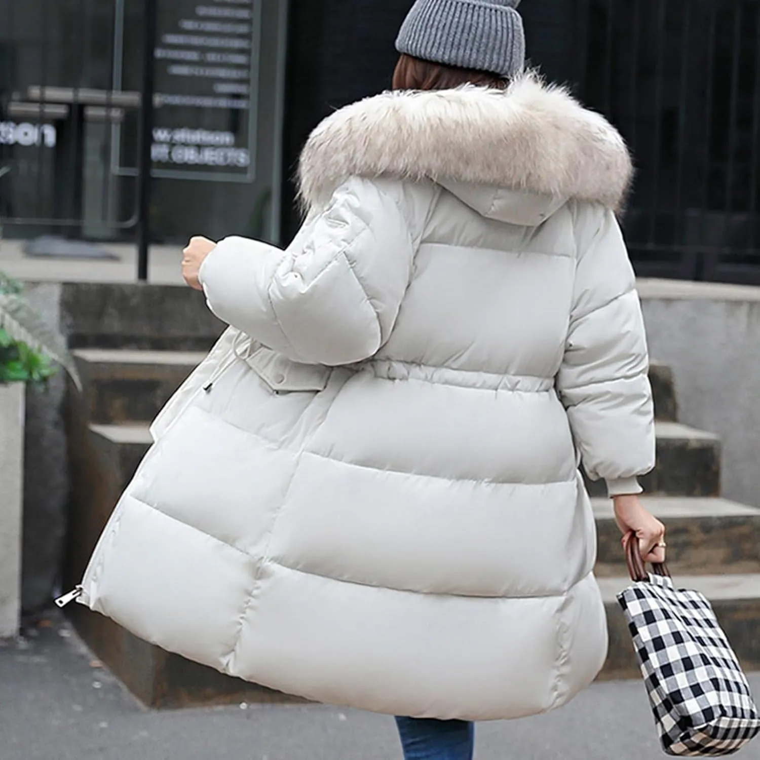 Women's Winter Warm Winter Mid Lenght Down Puffer Coats Ladies Lightweight Jackets with Hood Plus Size Slim Trench