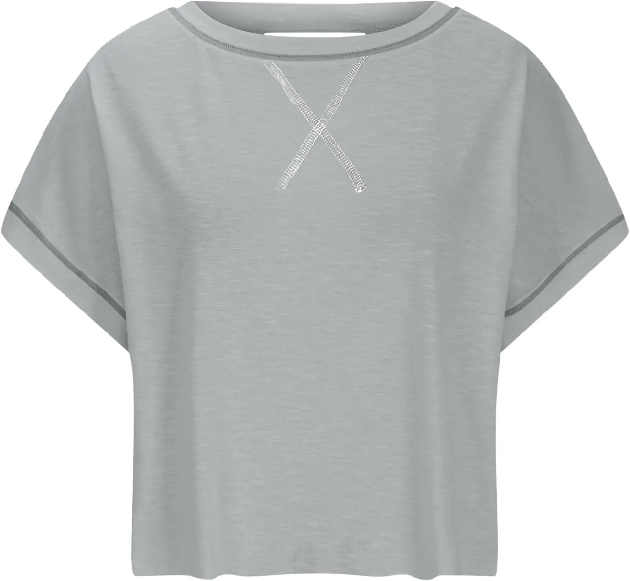 Workout Tops for Women Open Back Athletic Shirts Casual Short Sleeve Round Neck Backless Running Yoga Shirt Crop Top