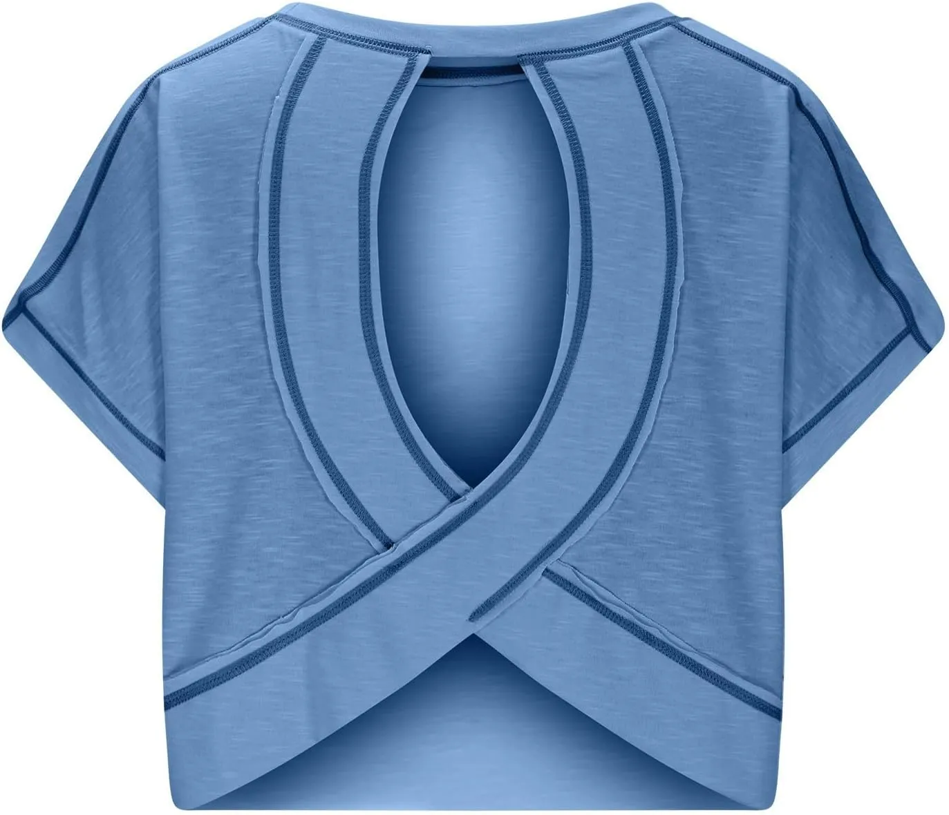 Workout Tops for Women Open Back Athletic Shirts Casual Short Sleeve Round Neck Backless Running Yoga Shirt Crop Top